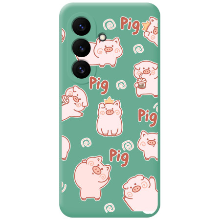 Funda Silicona Líquida Verde para Samsung Galaxy S26+ Plus 5G diseño Cerdos Dibujos