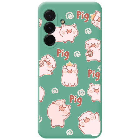 Funda Silicona Líquida Verde para Samsung Galaxy A57 5G diseño Cerdos Dibujos
