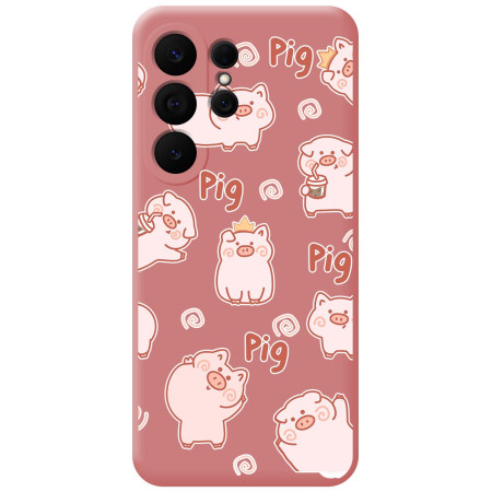 Funda Silicona Líquida Rosa para Samsung Galaxy S26 Ultra 5G diseño Cerdos Dibujos