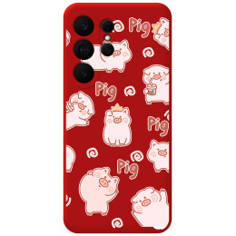 Funda Silicona Líquida Roja para Samsung Galaxy S26 Ultra 5G diseño Cerdos Dibujos