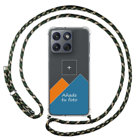 Personaliza tu Funda Colgante Transparente para Motorola Edge 70 5G con Cordon Verde / Dorado Dibujo Personalizada