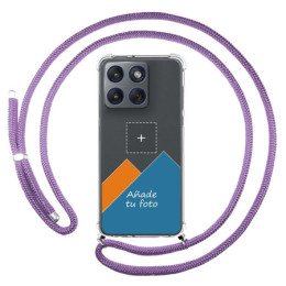 Personaliza tu Funda Colgante Transparente para Motorola Edge 70 5G con Cordon Morado Dibujo Personalizada