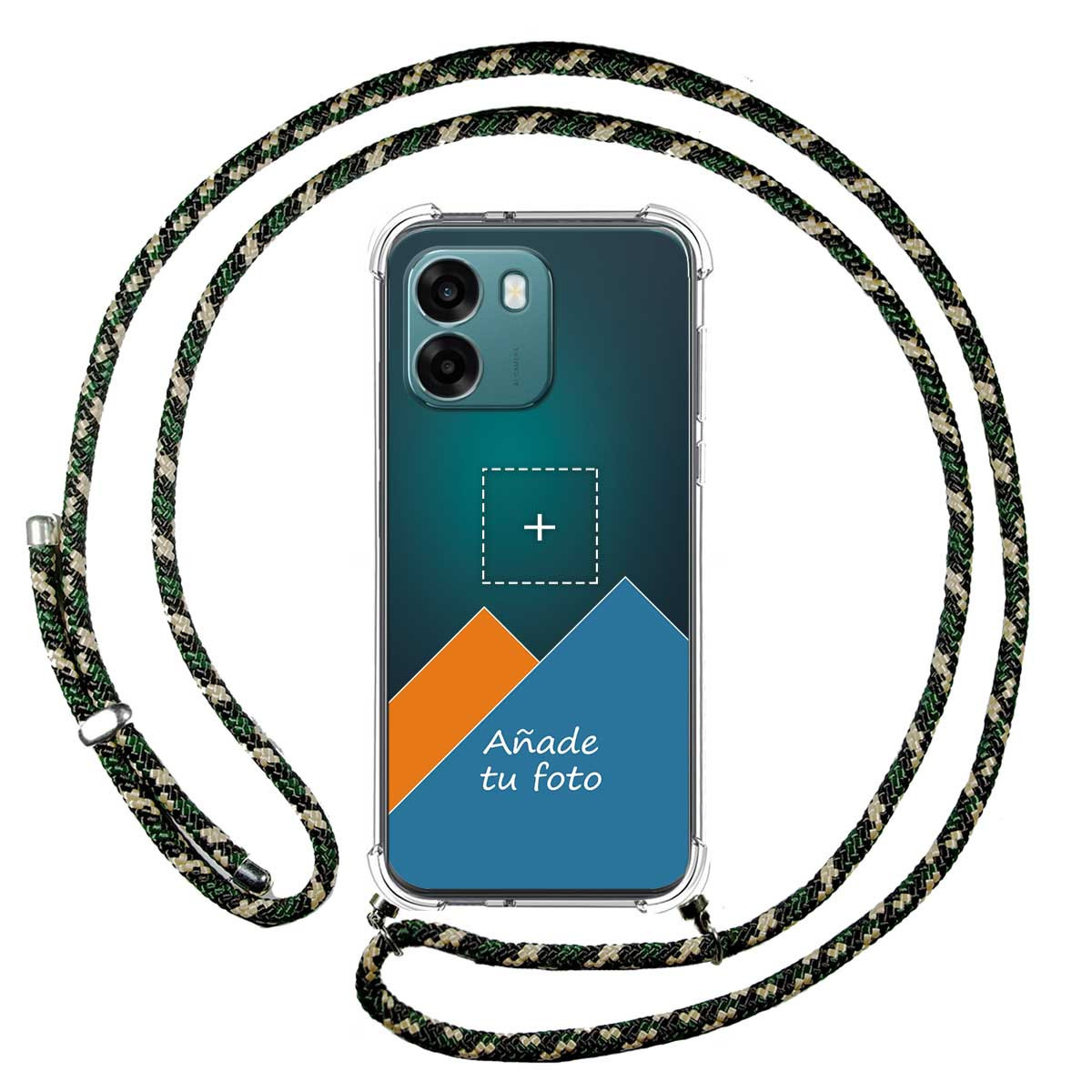 Personaliza tu Funda Colgante Transparente para Oppo A6 4G / 5G con Cordon Verde / Dorado Dibujo Personalizada