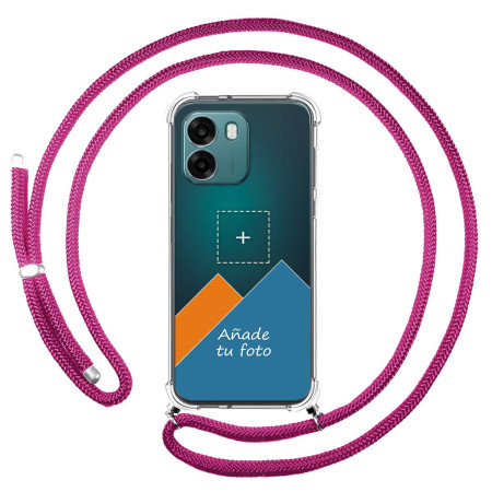 Personaliza tu Funda Colgante Transparente para Oppo A6 4G / 5G con Cordon Rosa Fucsia Dibujo Personalizada