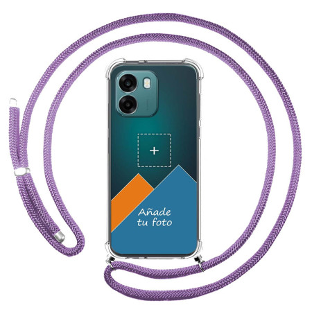 Personaliza tu Funda Colgante Transparente para Oppo A6 4G / 5G con Cordon Morado Dibujo Personalizada