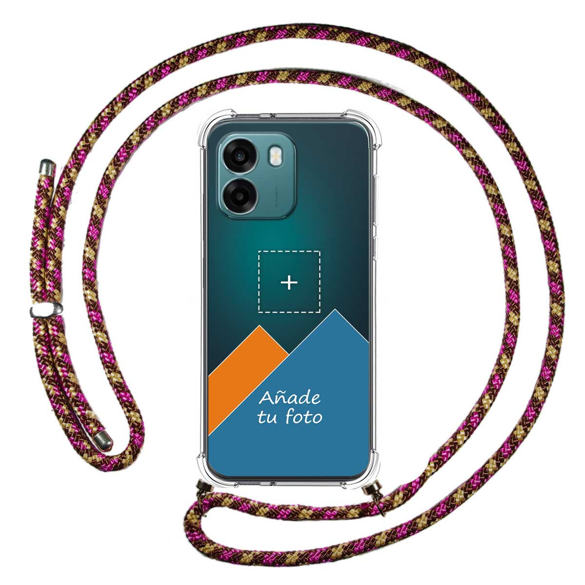 Personaliza tu Funda Colgante Transparente para Oppo A6 4G / 5G con Cordon Rosa / Dorado Dibujo Personalizada