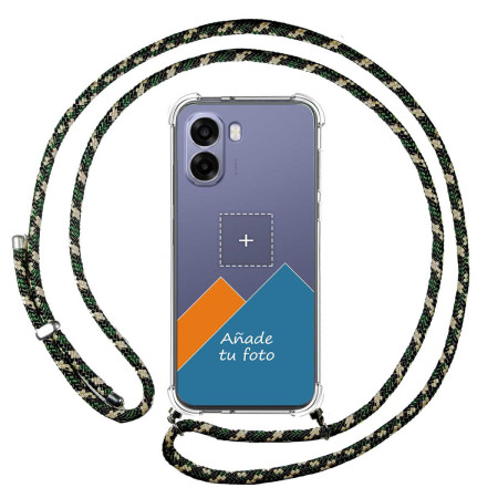 Personaliza tu Funda Colgante Transparente para Oppo A6x / A6k con Cordon Verde / Dorado Dibujo Personalizada