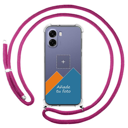 Personaliza tu Funda Colgante Transparente para Oppo A6x / A6k con Cordon Rosa Fucsia Dibujo Personalizada