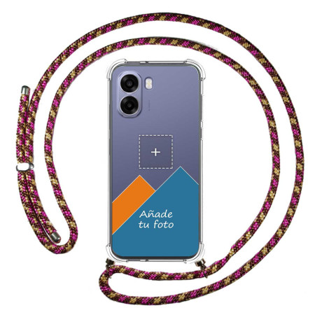 Personaliza tu Funda Colgante Transparente para Oppo A6x / A6k con Cordon Rosa / Dorado Dibujo Personalizada