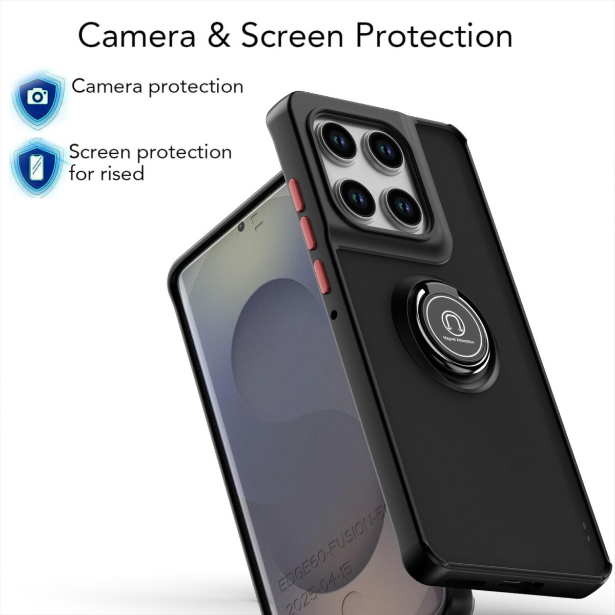 Funda Mate con Borde Negro y Anillo Giratorio 360 para Motorola Edge 70 5G