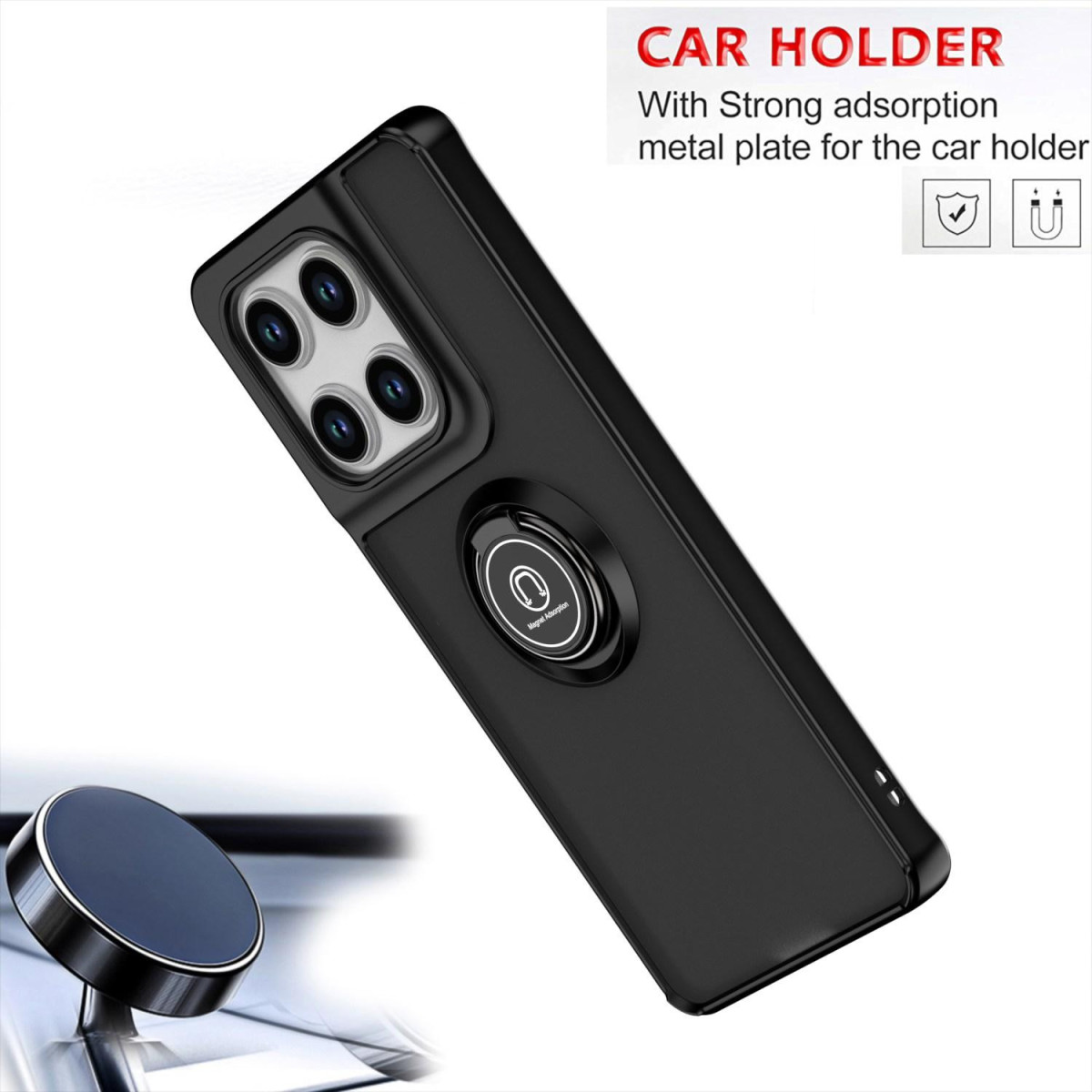 Funda Mate con Borde Negro y Anillo Giratorio 360 para Motorola Edge 70 5G