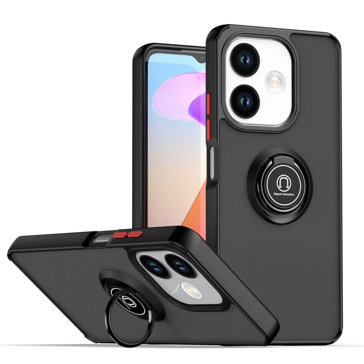 Funda Mate con Borde Negro y Anillo Giratorio 360 para Oppo A6x / A6k