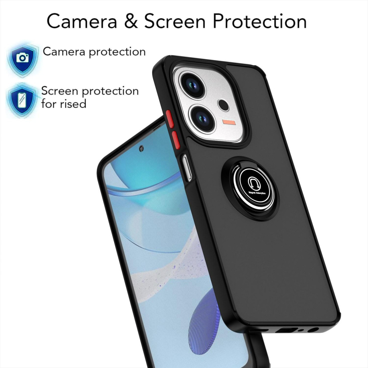 Funda Mate con Borde Negro y Anillo Giratorio 360 para Oppo A6x / A6k