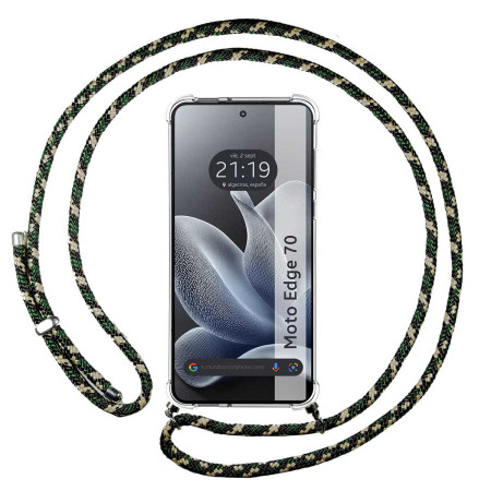 Funda Colgante Transparente para Motorola Edge 70 5G con Cordon Verde / Dorado