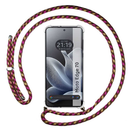 Funda Colgante Transparente para Motorola Edge 70 5G con Cordon Rosa / Dorado