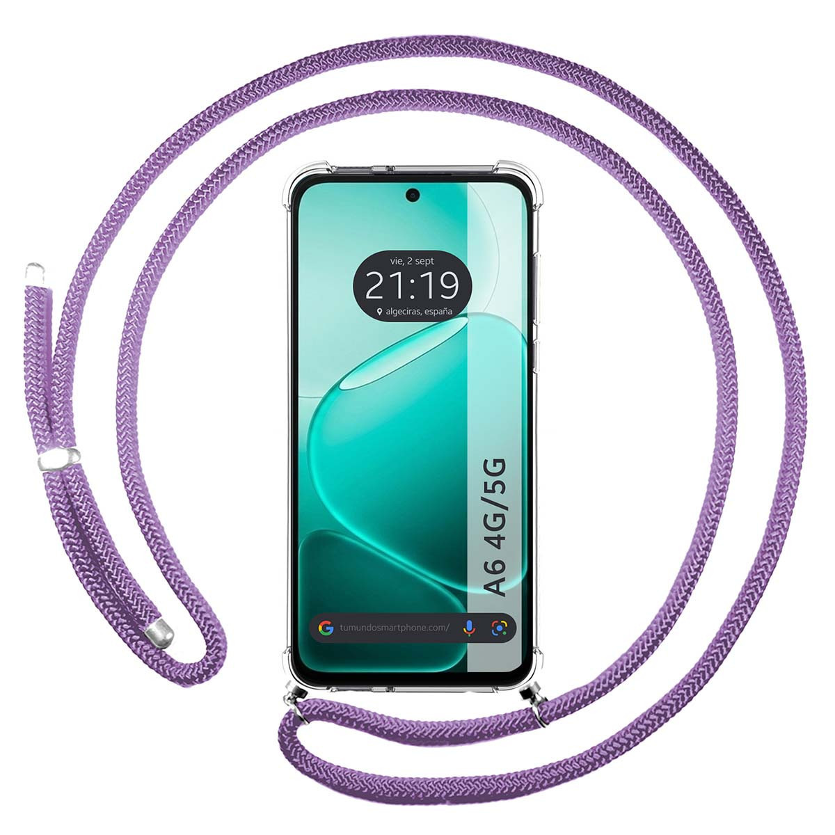 Funda Colgante Transparente para Oppo A6 4G / 5G con Cordon Morado