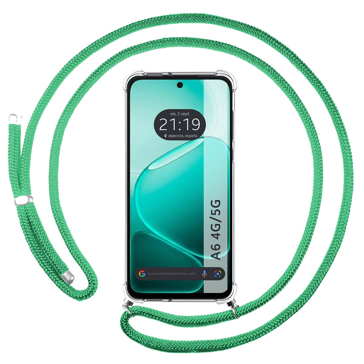 Funda Colgante Transparente para Oppo A6 4G / 5G con Cordon Verde Agua