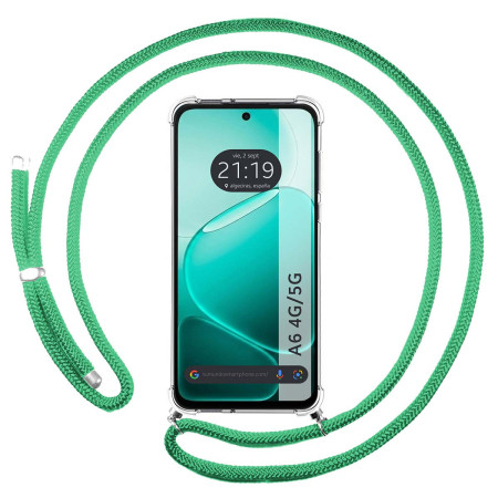 Funda Colgante Transparente para Oppo A6 4G / 5G con Cordon Verde Agua