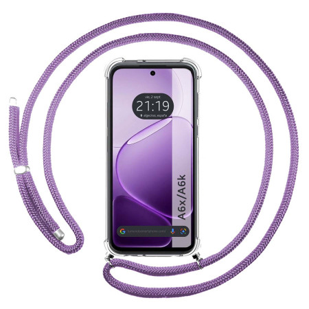 Funda Colgante Transparente para Oppo A6x / A6k con Cordon Morado