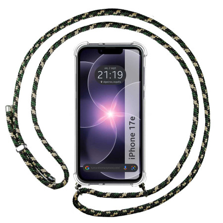Funda Colgante Transparente para iPhone 17e (6.1) con Cordon Verde / Dorado