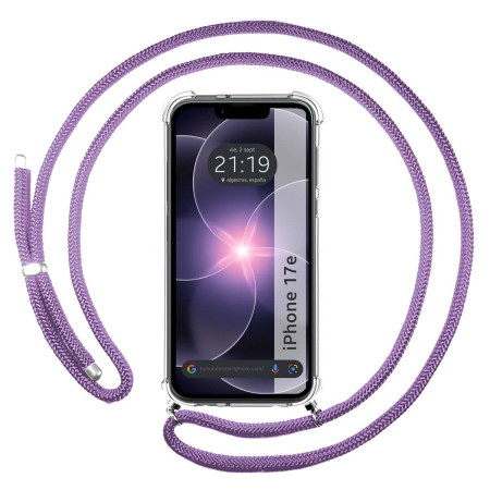 Funda Colgante Transparente para iPhone 17e (6.1) con Cordon Morado