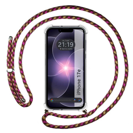 Funda Colgante Transparente para iPhone 17e (6.1) con Cordon Rosa / Dorado