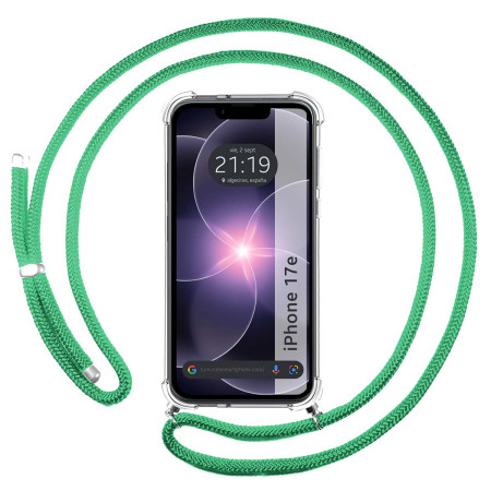 Funda Colgante Transparente para iPhone 17e (6.1) con Cordon Verde Agua