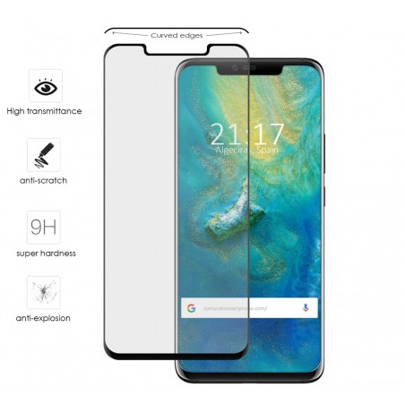 Protector Cristal Templado Frontal Completo Curvo Negro para Huawei Mate 20 Pro Vidrio