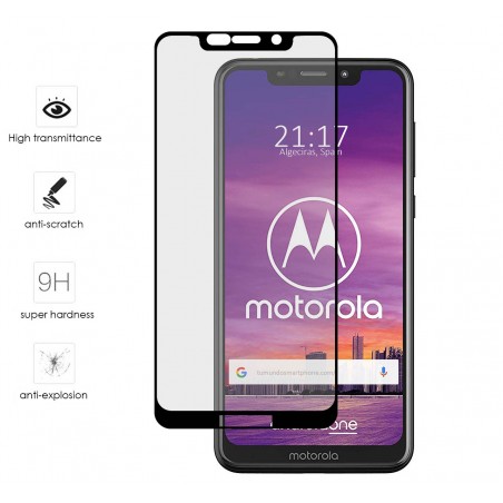 Protector Cristal Templado Frontal Completo Negro para Motorola One Vidrio