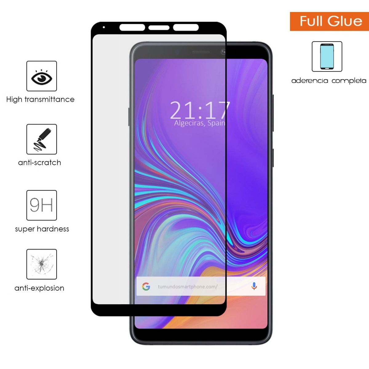 Protector Cristal Templado Completo Full Glue Negro para Samsung Galaxy A9 (2018) Vidrio