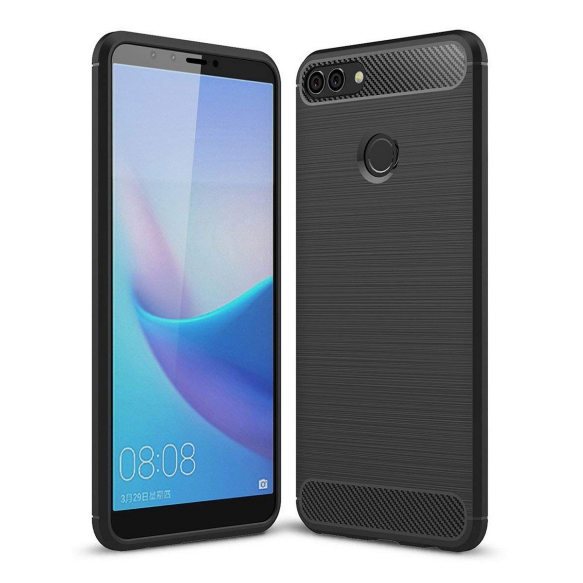 Funda Gel Tpu Tipo Carbon Negra para Huawei Y9 2018