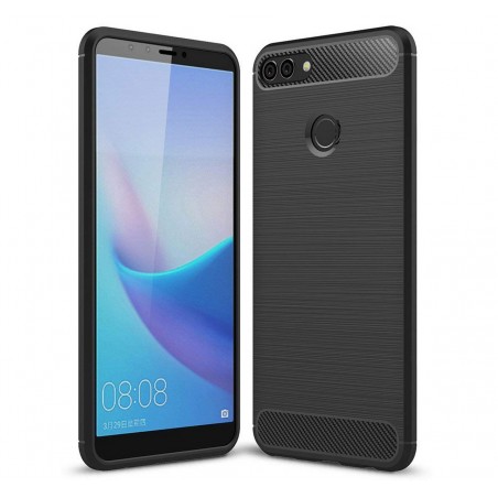 Funda Gel Tpu Tipo Carbon Negra para Huawei Y9 2018