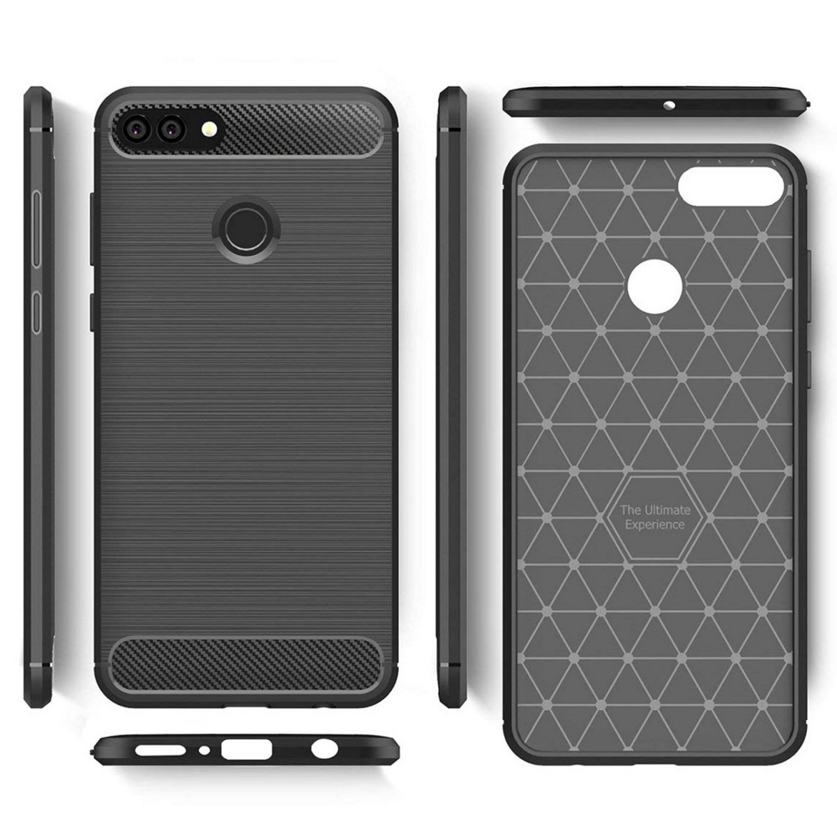 Funda Gel Tpu Tipo Carbon Negra para Huawei Y9 2018