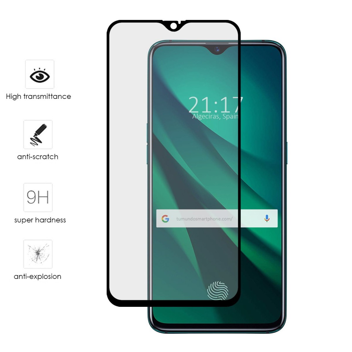 Protector Cristal Templado Frontal Completo Negro para Oppo RX17 Pro Vidrio