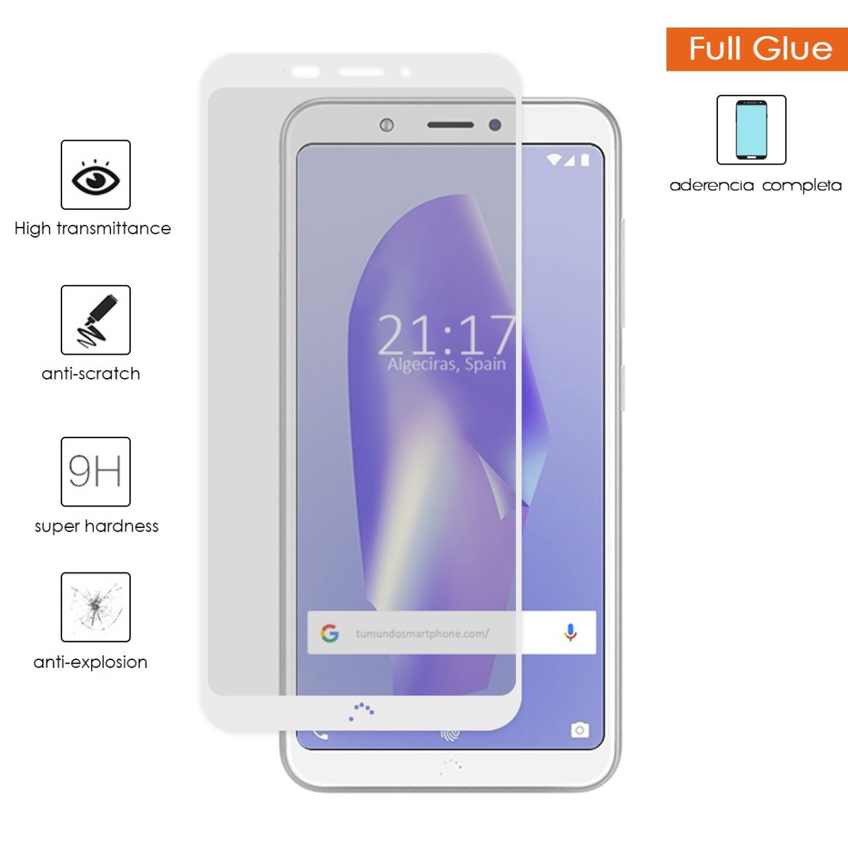 Protector Cristal templado completo FULL GLUE blanco para Bq Aquaris C vidrio