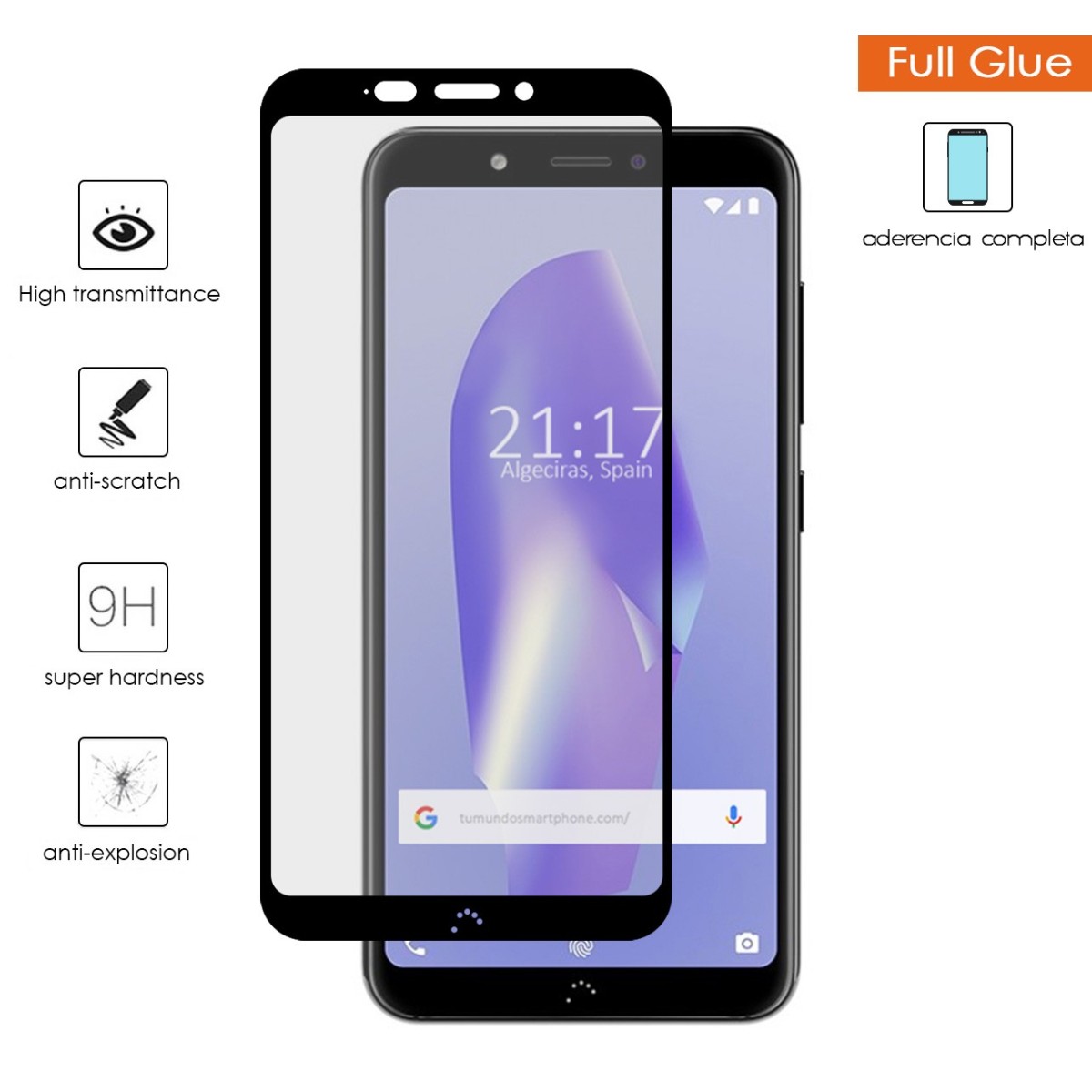 Protector Cristal templado completo FULL GLUE negro para Bq Aquaris C vidrio