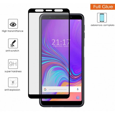 Protector Cristal templado completo FULL GLUE negro para Samsung Galaxy A7 (2018) vidrio