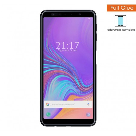 Protector Cristal templado completo FULL GLUE negro para Samsung Galaxy A7 (2018) vidrio