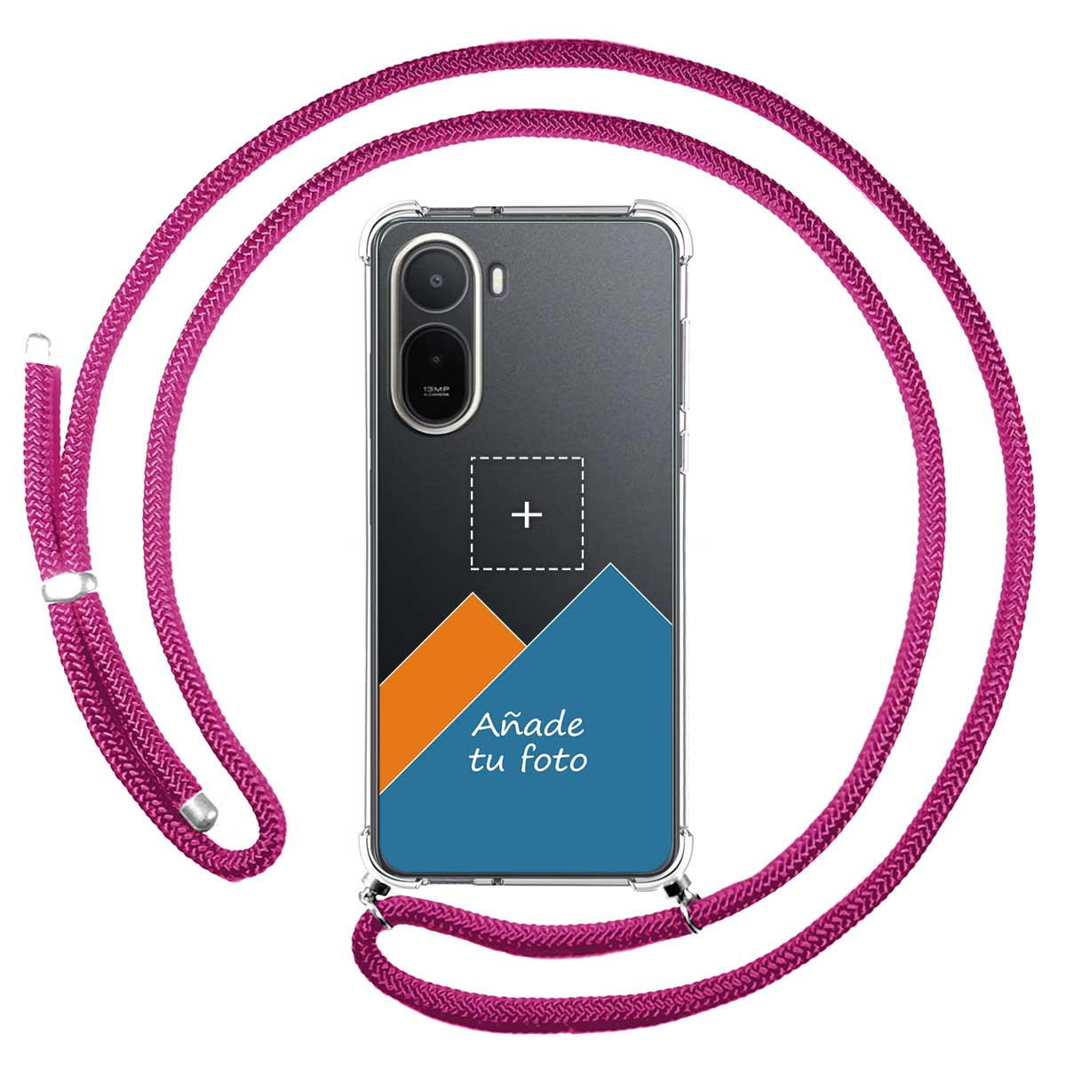 Personaliza tu Funda Colgante Transparente para Xiaomi Redmi A7 Pro con Cordon Rosa Fucsia Dibujo Personalizada