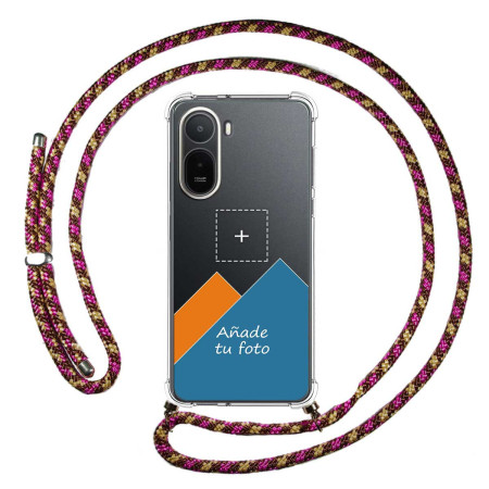 Personaliza tu Funda Colgante Transparente para Xiaomi Redmi A7 Pro con Cordon Rosa / Dorado Dibujo Personalizada