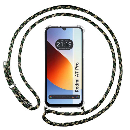 Funda Colgante Transparente para Xiaomi Redmi A7 Pro con Cordon Verde / Dorado