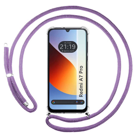 Funda Colgante Transparente para Xiaomi Redmi A7 Pro con Cordon Morado