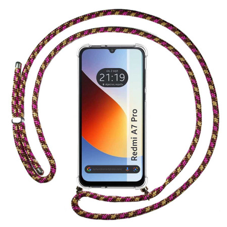 Funda Colgante Transparente para Xiaomi Redmi A7 Pro con Cordon Rosa / Dorado