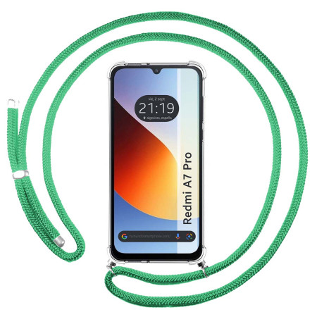 Funda Colgante Transparente para Xiaomi Redmi A7 Pro con Cordon Verde Agua
