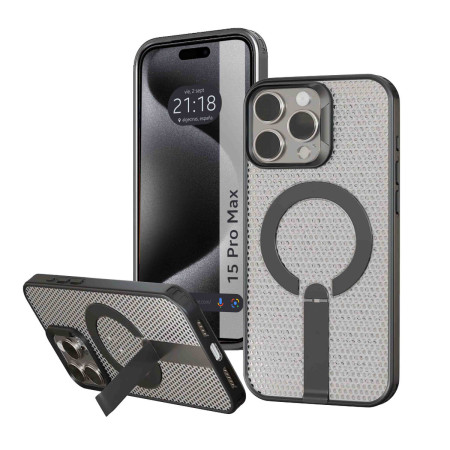 Funda para Iphone 15 Pro Max (6.7) con Disipación de Calor, Soporte Plegable y Anillo Magnético
