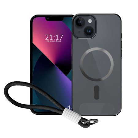 Funda Magnética para Iphone 13 (6.1) Compatible con MagSafe, Borde Negro y Correa