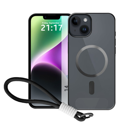 Funda Magnética para iPhone 14 (6.1) Compatible con MagSafe, Borde Negro y Correa