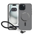 Funda Magnética para Iphone 15 (6.1) Compatible con MagSafe, Borde Negro y Correa