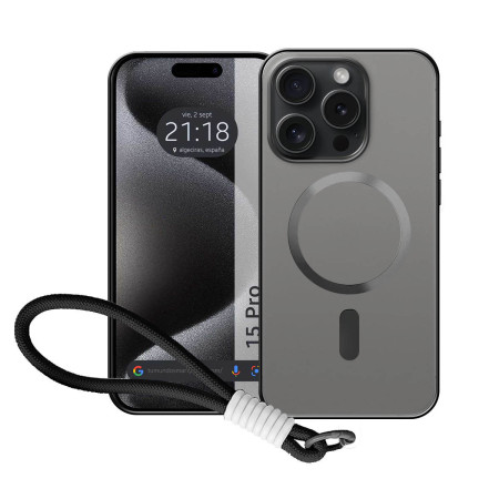 Funda Magnética para Iphone 15 Pro (6.1) Compatible con MagSafe, Borde Negro y Correa