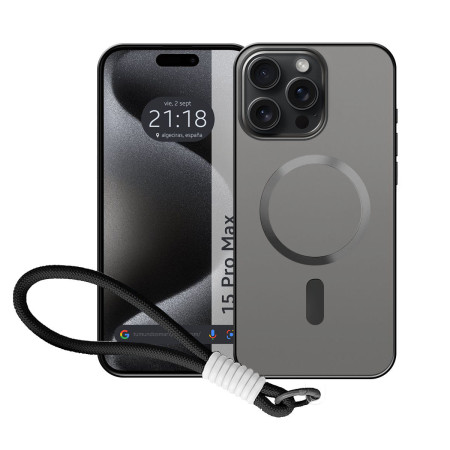Funda Magnética para Iphone 15 Pro Max (6.7) Compatible con MagSafe, Borde Negro y Correa